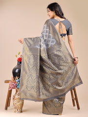Elegant Grey and Gold Silk Saree – Graceful Artistry with Contemporary Charm