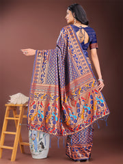 Vibrant Copper & Blue Banarasi Silk Saree with Colorful Pallu – Perfect Blend of Tradition and Festive Elegance
