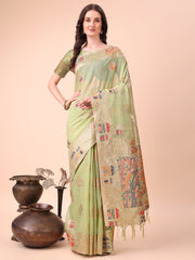Linen Saree with Multicolor Weaving & Zari Pallu - Elegant & Lightweight for Everyday Grace