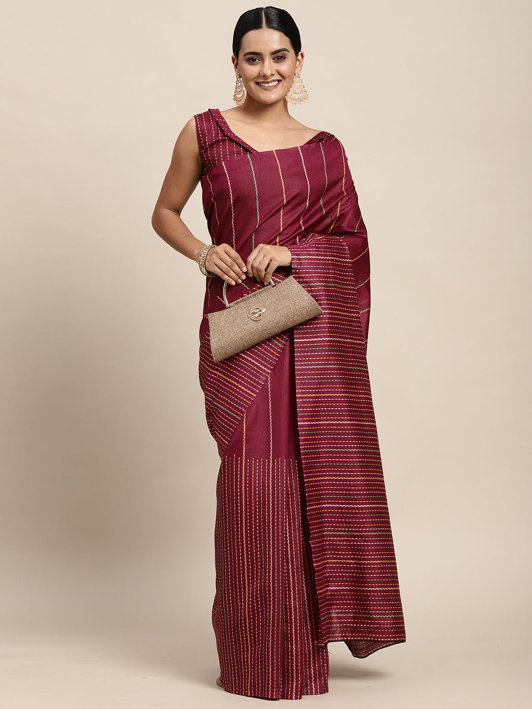Women's Bhagalpuri Silk Magenta Printed CelebritySaree With Blouse Piece
