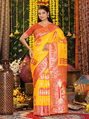 Traditional Red Art Silk Temple Border Festive Wedding Wear Saree