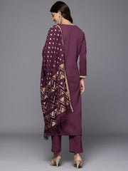 Women Purple Gota Lace Embellished Kurta With Bottom And Dupatta