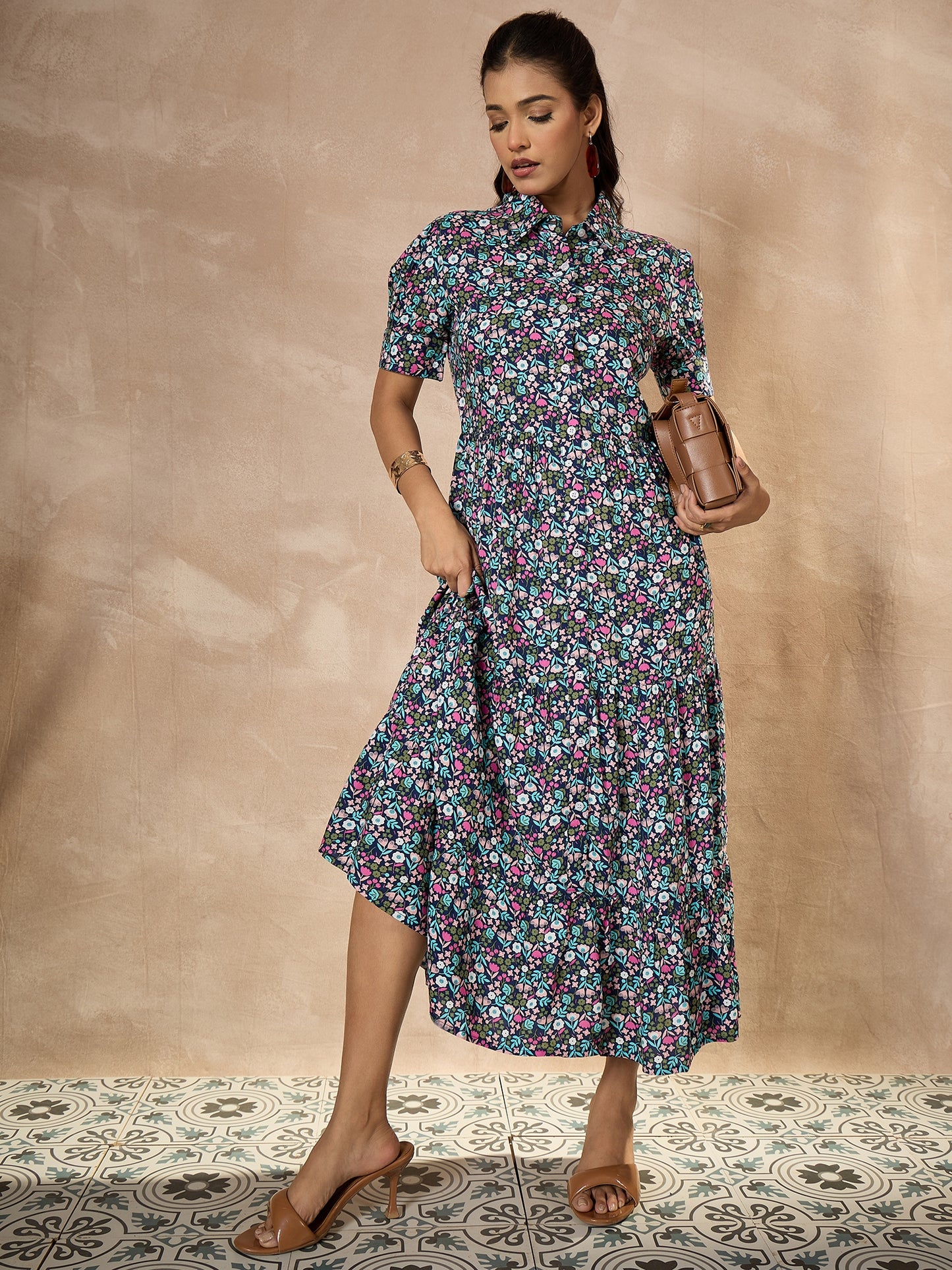 StyleStone Women's Cotton Multi colored Floral Printed Maxi Dress