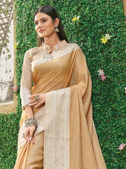 Linen Cotton Saree with Intricate Woven Border & Contrast Pallu | Soft Lightweight Traditional Drape | Tassel Edge | Unstitched Blouse Piece