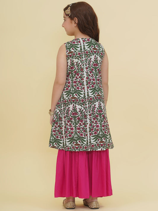 Girls Floral Printed Kurta with Sharara