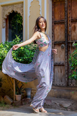 Soft Blue Floral & Polka Dot Concept Saree Set