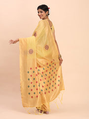 Elegant Linen Cotton Saree with Woven Pallu, Big Butta Work & Tassels - Office & Festive Wear