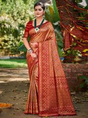 Kanjivaram Silk Saree for Women | Rich Zari Woven Pallu & Border | Traditional Bridal Saree | Perfect for Wedding & Festive Wear | Comes with Unstitched Blouse Piece