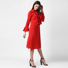 Women's Yellow Front Ruffle Bell Sleeve Dress