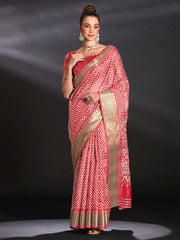 Women's Art Silk Red Printed Designer Saree With Blouse Piece
