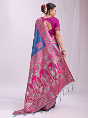 Banarasi Silk Saree with Zari Work - Wedding & Festive Traditional Saree | Temple Border & Royal Motifs | Soft & Shiny Silk Finish