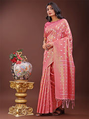 Elegant Light Green Linen Saree with Silver Zari Butta & Pallu – Daily Wear | Festive Look | Soft Feel