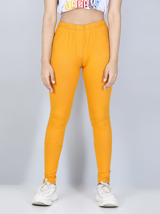 Girls Cotton Jeggings- Mustard