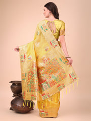 Linen Saree with Multicolor Weaving & Zari Pallu - Elegant & Lightweight for Everyday Grace