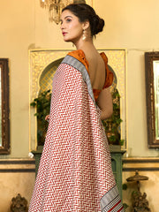Women's Bhagalpuri Silk Off White Printed Designer Saree With Blouse Piece
