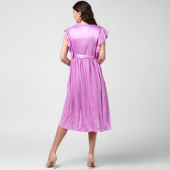 Women's Champagne Gold Satin Pleating Evening Midi Dress