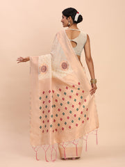 Elegant Linen Cotton Saree with Woven Pallu, Big Butta Work & Tassels - Office & Festive Wear