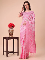 Banarasi Cotton Saree with Floral Zari Work and Traditional Pallu - Elegant Ethnic Wear for Festivals & Ceremonies