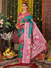 Traditional Red Art Silk Temple Border Festive Wedding Wear Saree