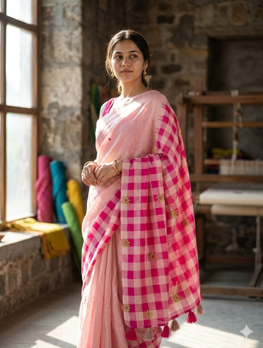 Soft linen saree with shaded style prints.