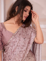 Women's Satin Silk Brown Digital Print Designer Saree With Blouse Piece