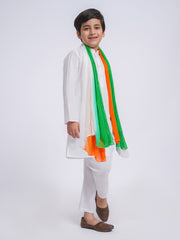 Boys' White Pure Cotton Kurta, Pyjama & Dupatta Set