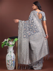 Elegant Sea Green Linen Cotton Saree with Silver Zari – Perfect Blend of Comfort & Charm