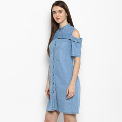 StyleStone - Women's Denim Cold Shoulder Dress