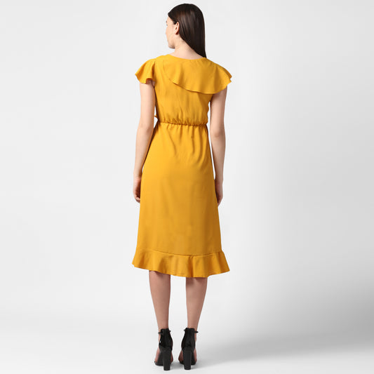 Women's Yellow Front Ruffle Dress
