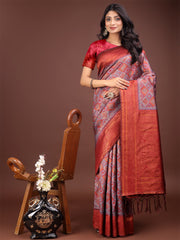 Majestic Red & Grey Silk Saree with Rich Woven Pallu – A Regal Touch for Special Moments