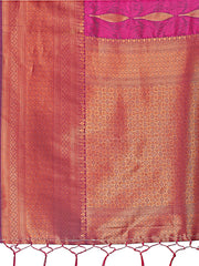 Teal Blue Linen Cotton Saree with Golden Zari Leaf Woven Design & Rich Pallu – Festive Wear | Office Look | Soft Drape