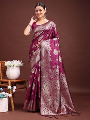 Emerald Banarasi Silk Saree with Zari Floral Work - Elegance Woven in Every Thread