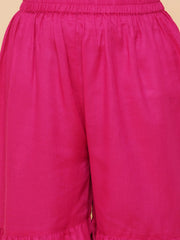 Silk blend Woven Sleeveless Floral Print Flared Kurta And Sharara Set - Pink
