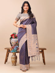 Graceful Blue & Beige Lichi Silk Saree with Elegant Woven Pallu – Timeless Beauty for Every Occasion