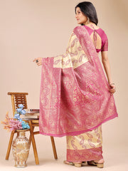 Graceful Cream and Navy Blue Silk Saree – Traditional Elegance with Royal Charm