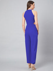 Blue Halter Neck Cut-Out Detailed Jumpsuit