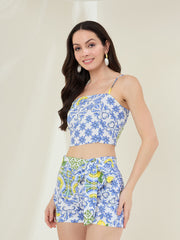 Women's  Blue Printed 3 piece Rayon Co-Ord Set