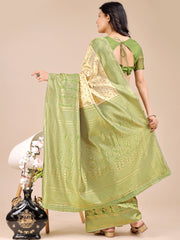Graceful Cream and Green Silk Saree – Traditional Elegance with Royal Charm