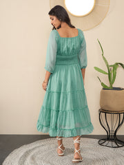 Women's Green Polyester Bodycon Peplum Style Dress