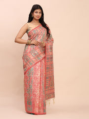 Elegant Jacquard Linen Cotton Saree with Traditional Multicolor Weave & Tassel Pallu - Festive & Casual Wear for Women