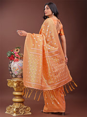 Elegant Light Green Linen Saree with Silver Zari Butta & Pallu – Daily Wear | Festive Look | Soft Feel