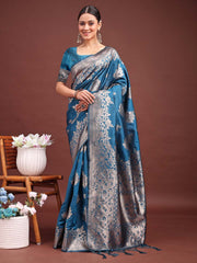 Emerald Banarasi Silk Saree with Zari Floral Work - Elegance Woven in Every Thread