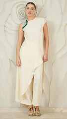 Women Solid Embroidered Linen Kurta with Trousers
