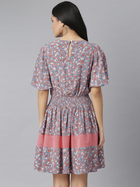 StyleStone Women's Floral Printed Fit and Flare Dress