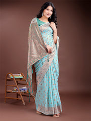 Elegant Sky Blue Cotton Saree with Contrast Pallu – Perfect Blend of Tradition & Comfort