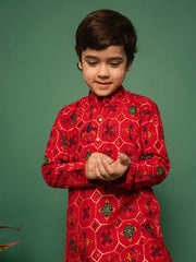 Boys' Red Kurta and Patiala Set