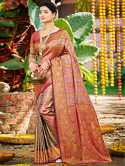 Kanjivaram Silk Saree for Women | Rich Zari Woven Pallu & Border | Traditional Bridal Saree | Perfect for Wedding & Festive Wear | Comes with Unstitched Blouse Piece
