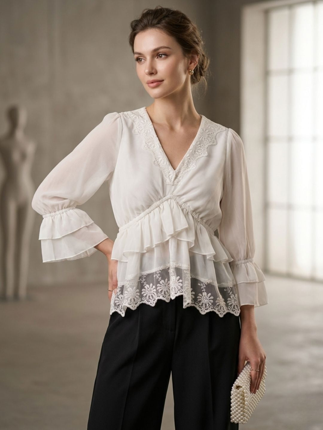 Flared Sleeve Ruffles Georgette Top
