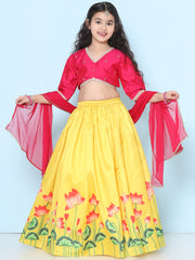Girls Pink Embroidered Choli Yellow Ready to Wear Lehenga With Dupatta