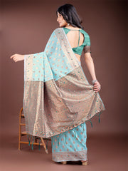 Elegant Sky Blue Cotton Saree with Contrast Pallu – Perfect Blend of Tradition & Comfort